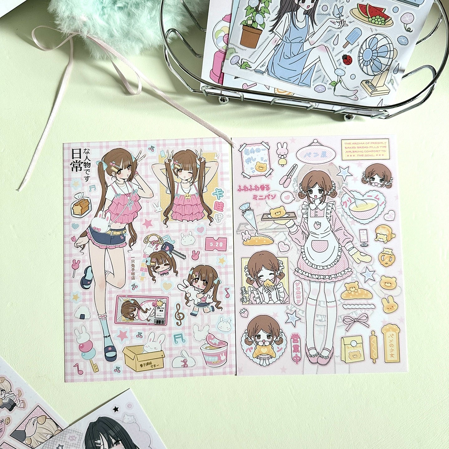 A rabbit hand account, original character sticker, sweet and cute girl die-cut goo card decorative sticker hand account material