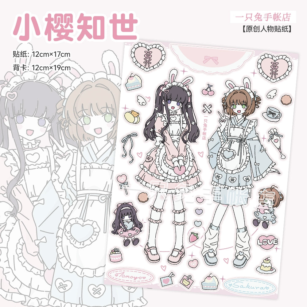 A rabbit hand account, original character sticker, cute JK uniform girl die-cut decorative sticker hand account material