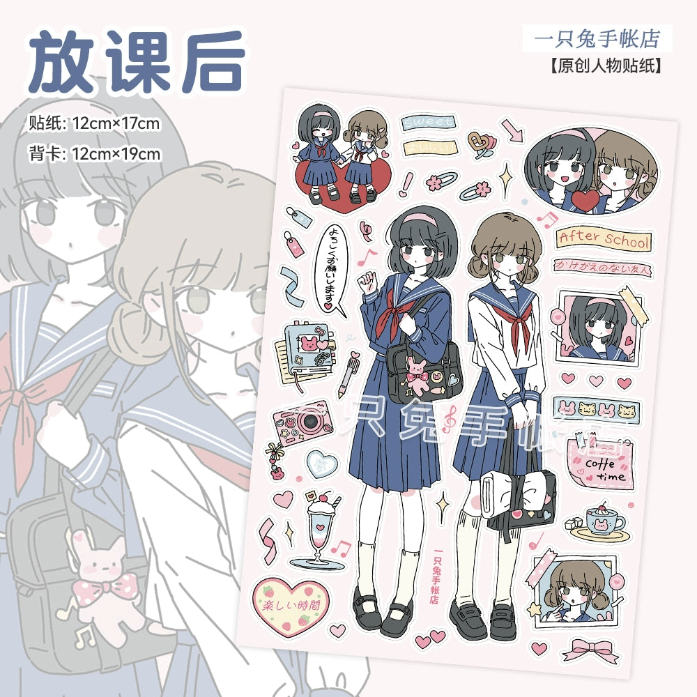 A rabbit hand account, original character sticker, cute JK uniform girl die-cut decorative sticker hand account material