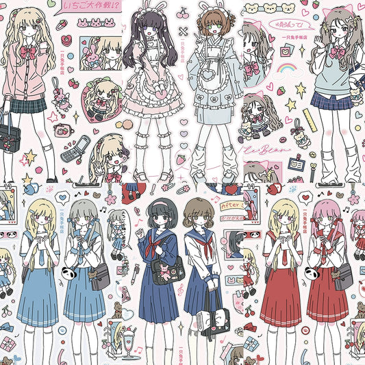 A rabbit hand account, original character sticker, cute JK uniform girl die-cut decorative sticker hand account material
